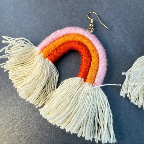 Colorful Macrame Handmade Rainbow Fringe Earrings - Picture 11 of 11